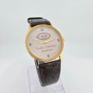 Vtg FRANKLIN OPHTHALMIC INSTRUMENTS Watch Brown Alligator Leather Gold Tone 7.5"